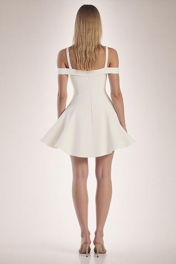 Cold Shoulder White A Line Satin Mini Graduation Dress